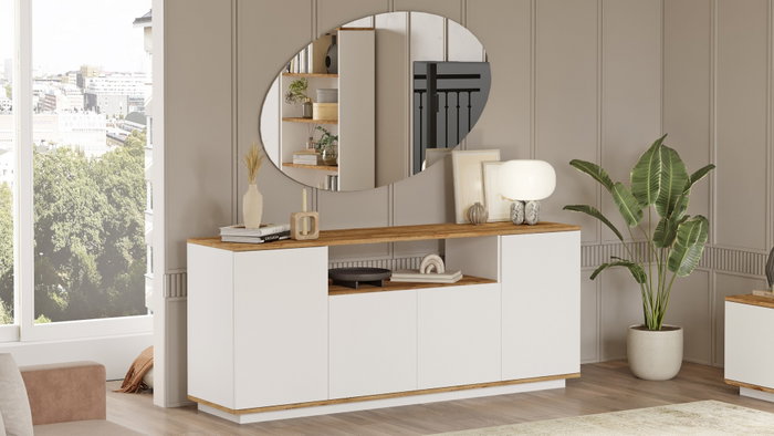 Hanah Home Fr15-Aw Consola Pino Atlántico Blanco 180x75x44.5 cm Fabricado en Melamina 18mm Mueble Salón Pasillo Dormitorio